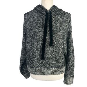 Kaisley Cropped Hooded Sweater Large Dropped Sleeves Black White